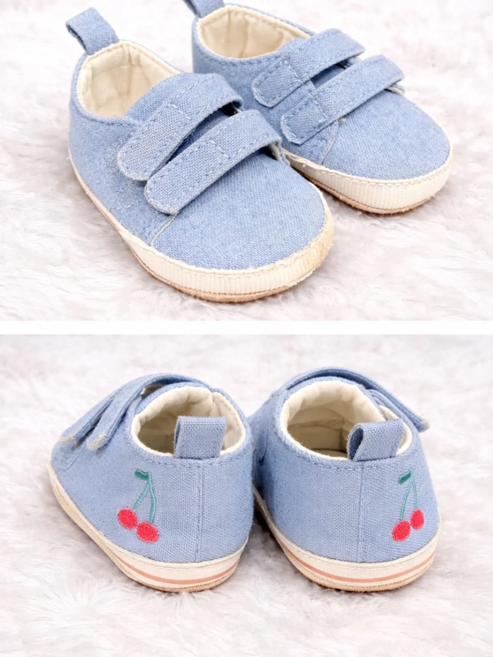 Carter’s Baby Girl Denim Shoes 0-3M Blue Velcro Soft Sole EUC Cute
